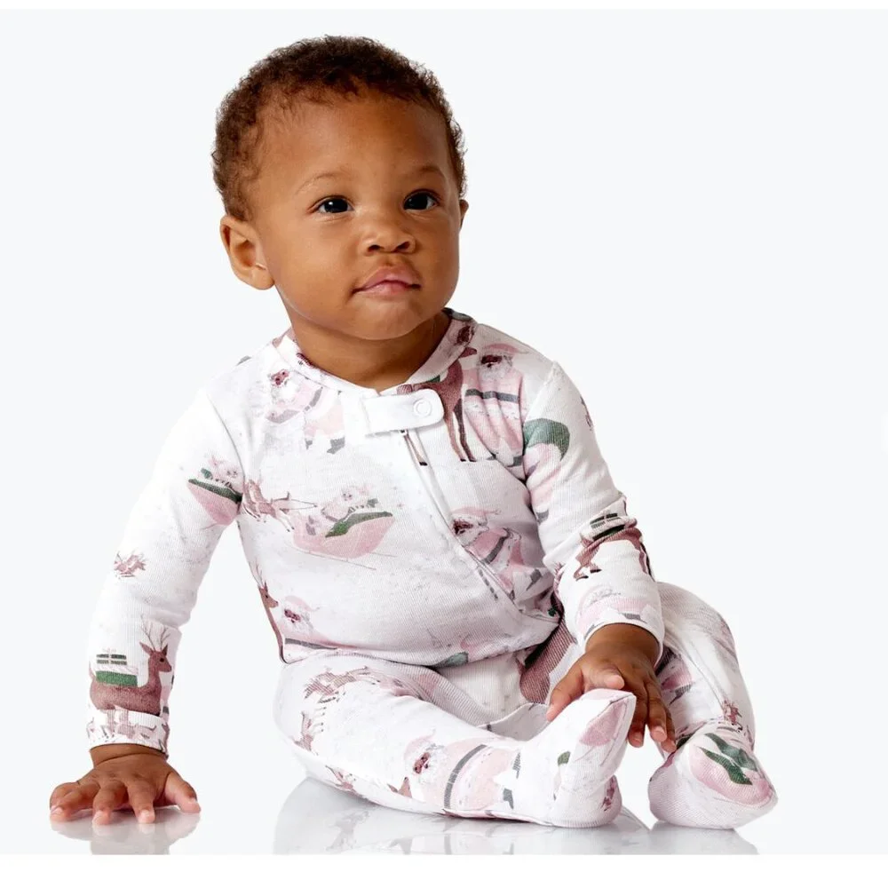 Pottery Barn Blush Heritage Santa Organic Cotton Baby Pajama 3-6 Months